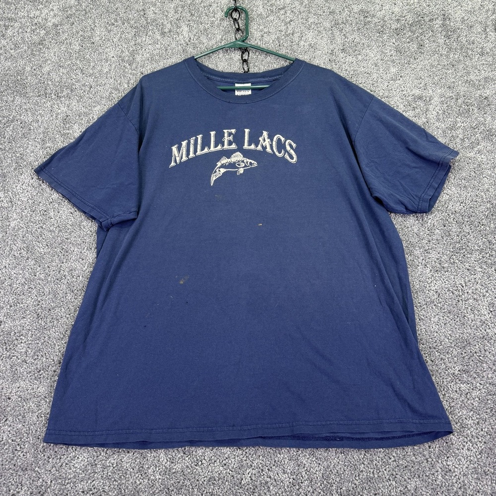 Gildan Shirt Mens XL Blue Mille Lacs Fish Graphic Tee Lake Fishing Minnesota